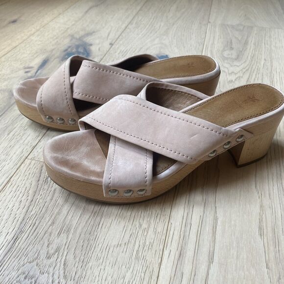 Frye Clogs Cross Strap Pink Leather Size 7.5 - Picture 1 of 7